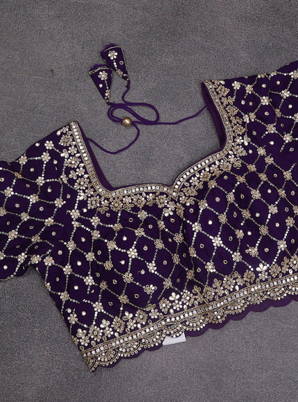 Violet Tissue Silk Saree With Embroidery Readymade Blouse