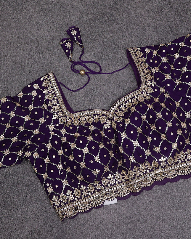 Violet Tissue Silk Saree With Embroidery Readymade Blouse