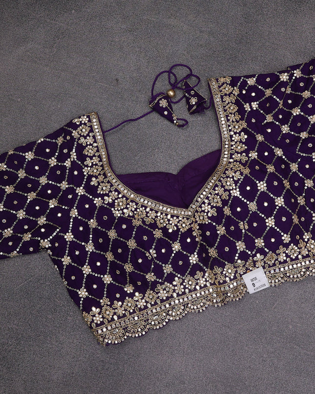 Violet Tissue Silk Saree With Embroidery Readymade Blouse