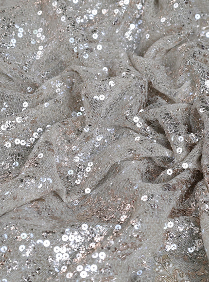 Grey Sequin Embroidered Netted Organza Designer Saree