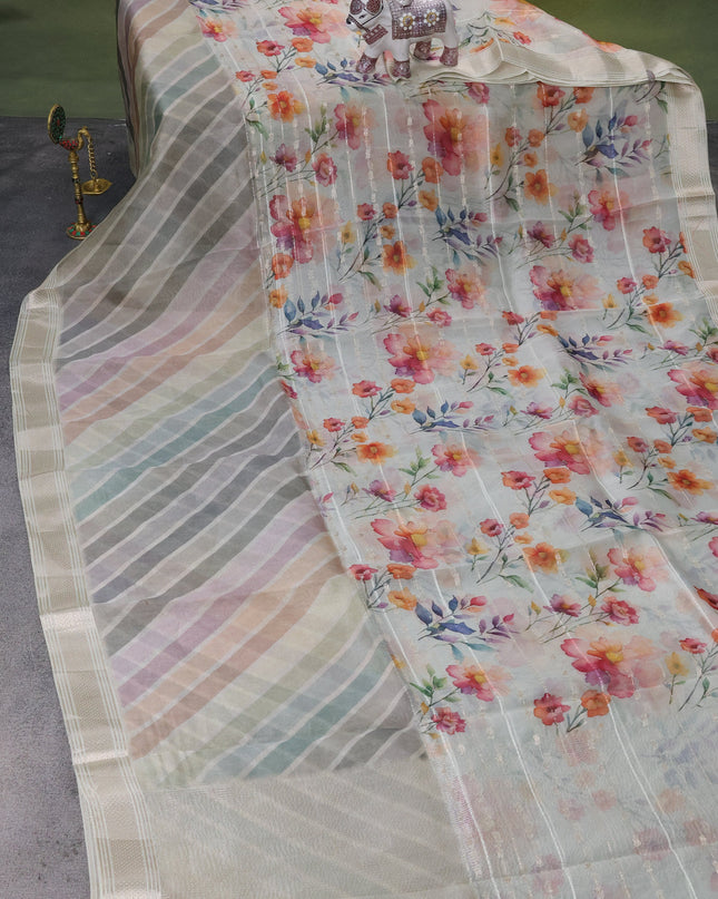 Off White Organza Silk Saree