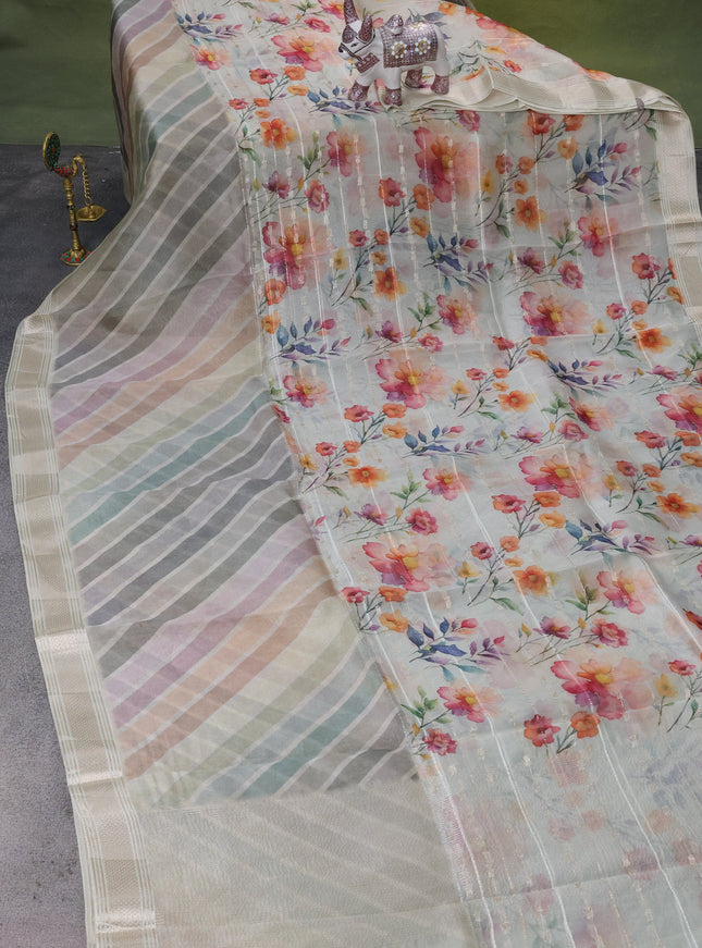 Off White Organza Silk Saree