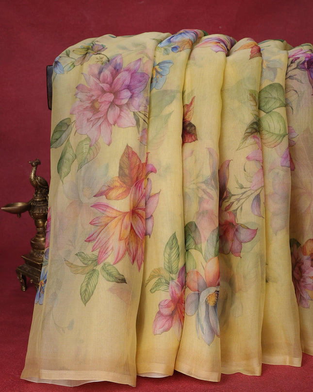 Yellow Organza Silk Saree