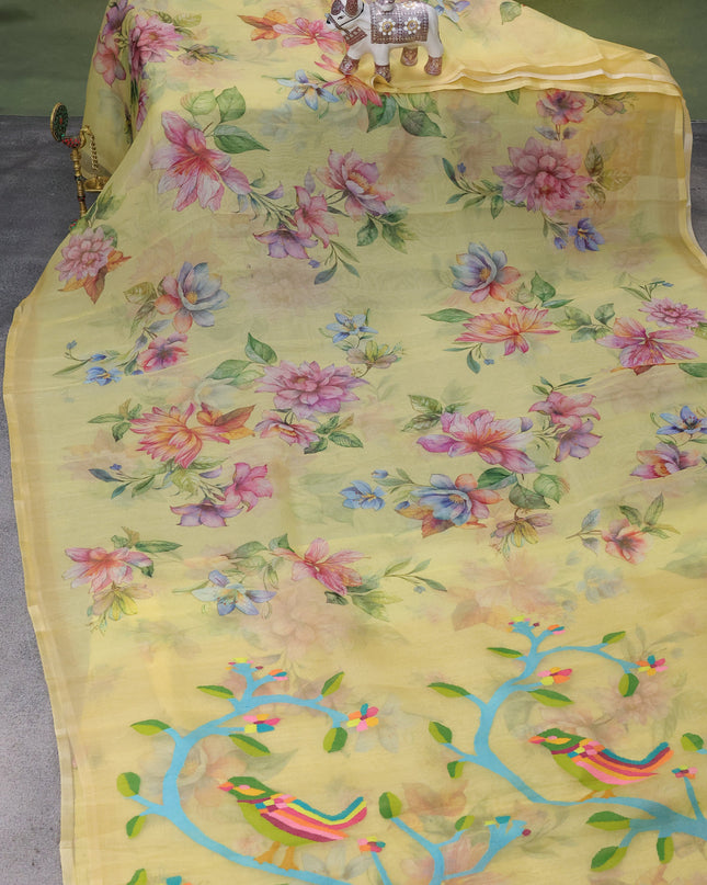 Yellow Organza Silk Saree