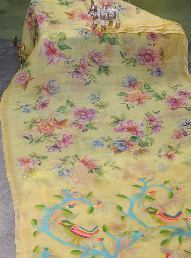 Yellow Organza Silk Saree