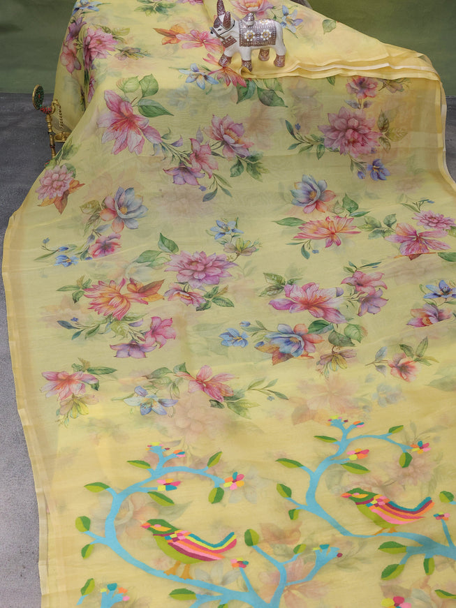 Yellow Organza Silk Saree