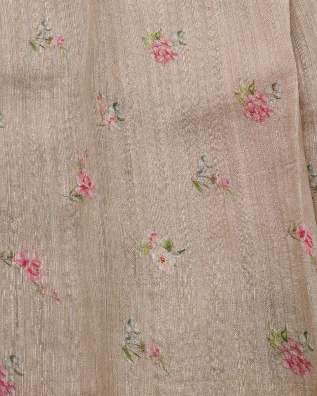 Beige Muslin Organza Silk Saree With Digital Prints
