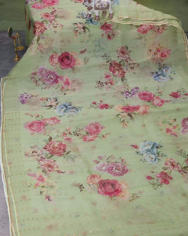 Pista Green Organza Silk Saree