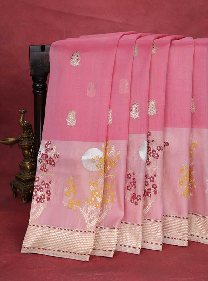 Peach Pink Banarasi Kora Saree