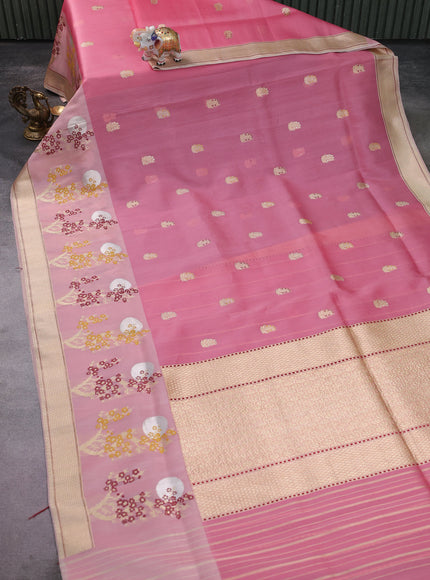 Peach Pink Banarasi Kora Saree