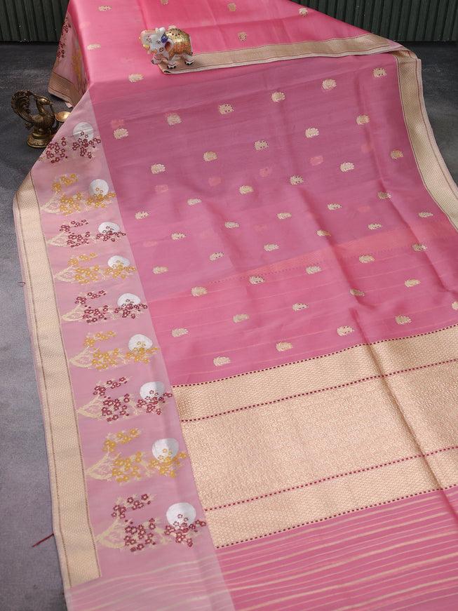 Peach Pink Banarasi Kora Saree