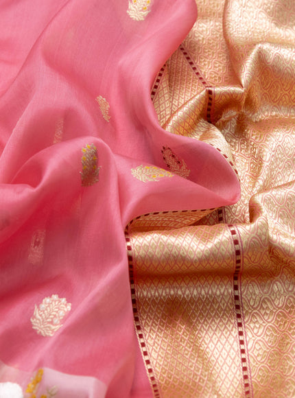 Peach Pink Banarasi Kora Saree