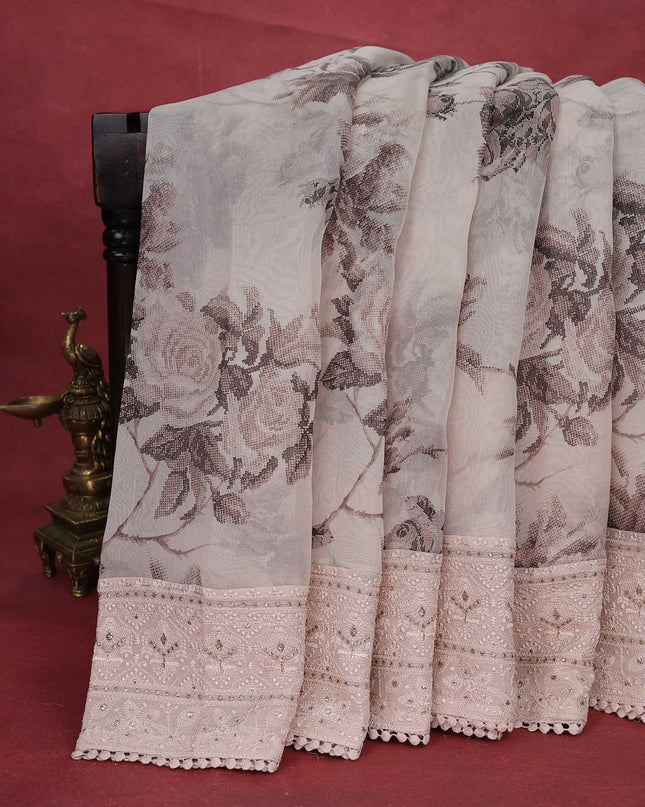 Beige Organza Silk Saree
