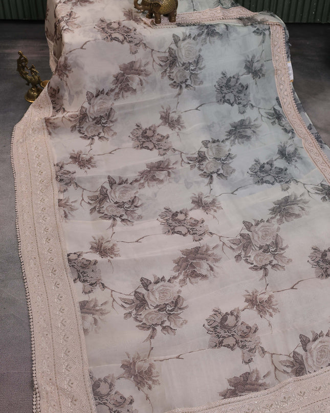 Beige Organza Silk Saree