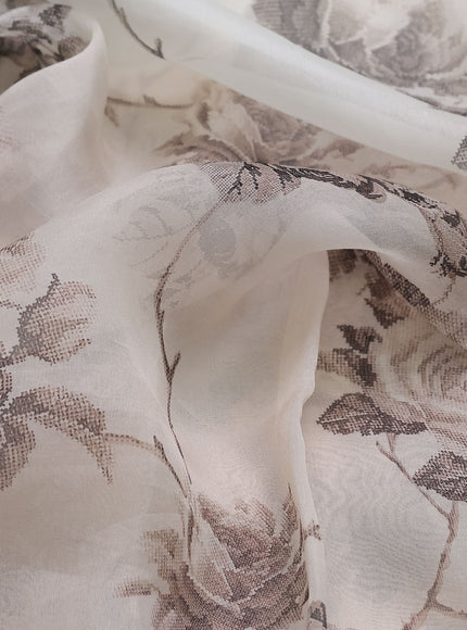 Beige Organza Silk Saree