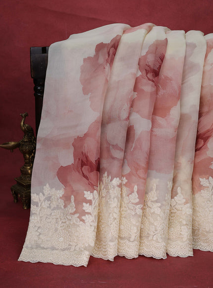 Cream Organza Silk Saree