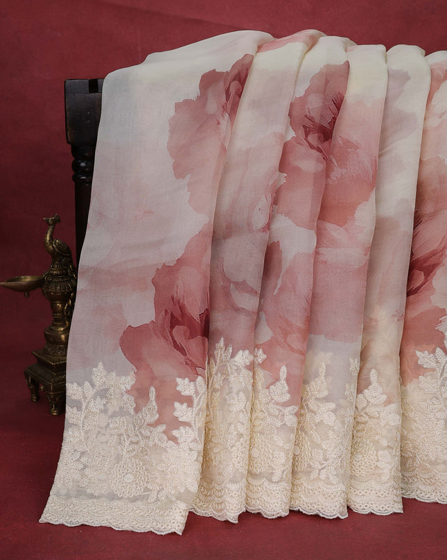 Cream Organza Silk Saree