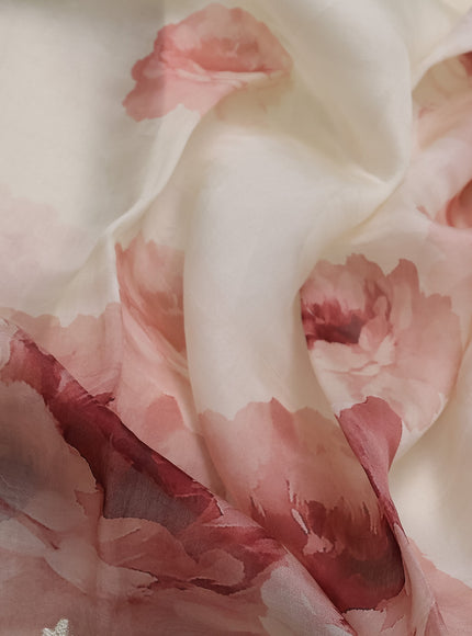 Cream Organza Silk Saree