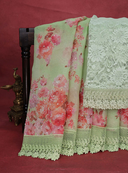 Pista Green Organza Silk Saree