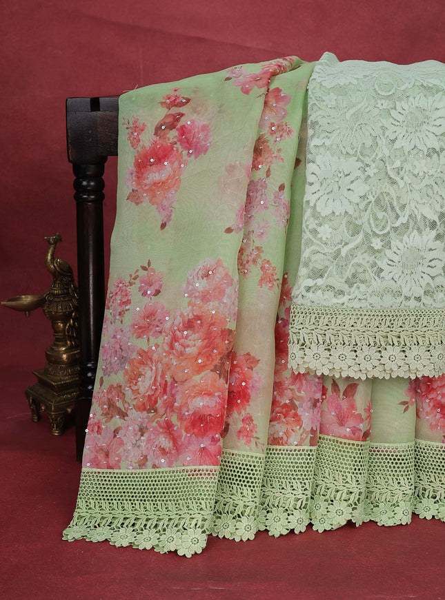 Pista Green Organza Silk Saree