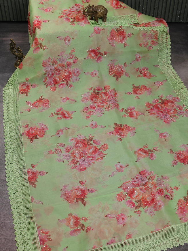 Pista Green Organza Silk Saree