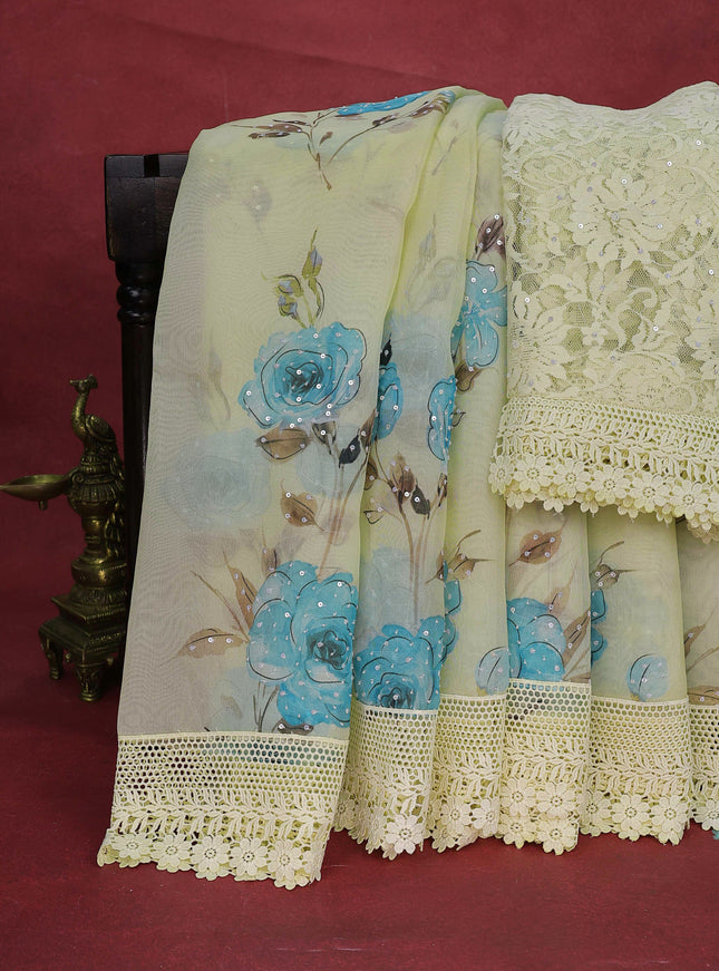 Pale Yellow Organza Silk Saree