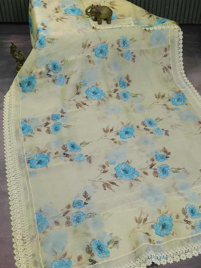 Pale Yellow Organza Silk Saree