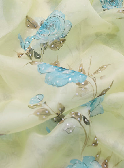 Pale Yellow Organza Silk Saree