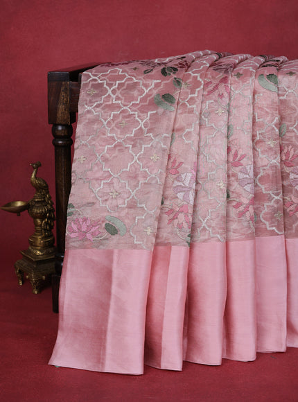 Peach Organza Silk Saree