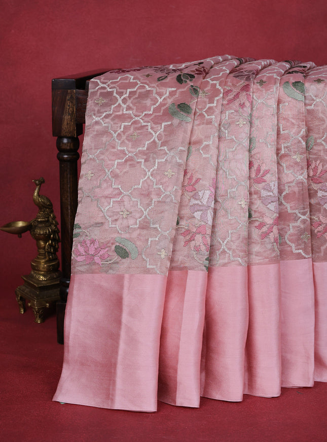 Peach Organza Silk Saree
