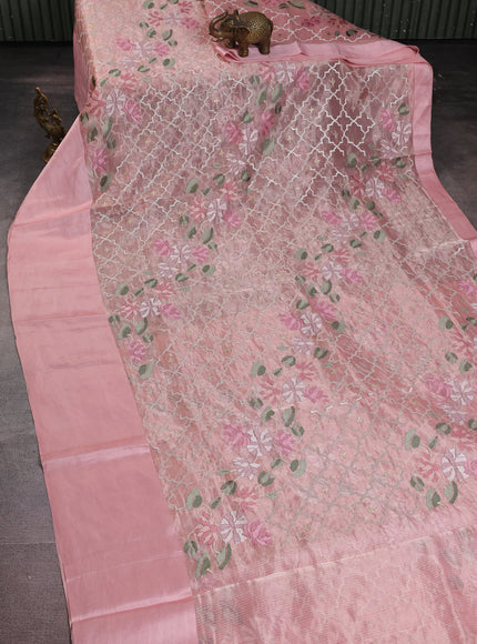 Peach Organza Silk Saree