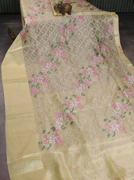 Pale Yellow Organza Silk Saree