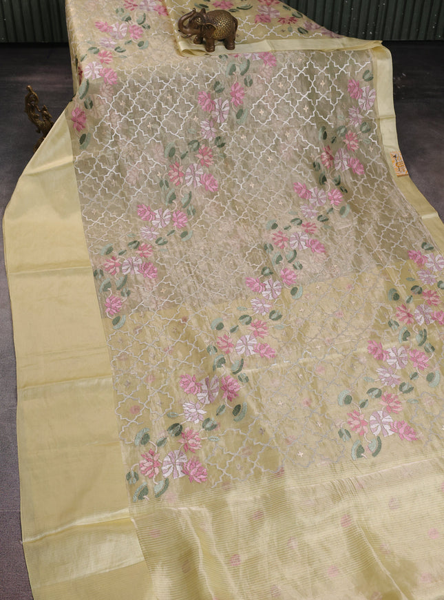 Pale Yellow Organza Silk Saree