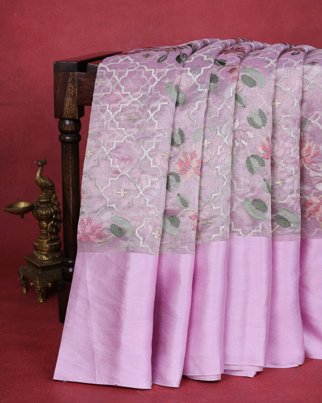 Mild Lavender Organza Silk Saree