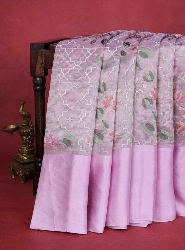 Mild Lavender Organza Silk Saree