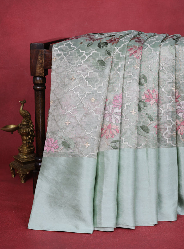 Pastel Green Organza Silk Saree