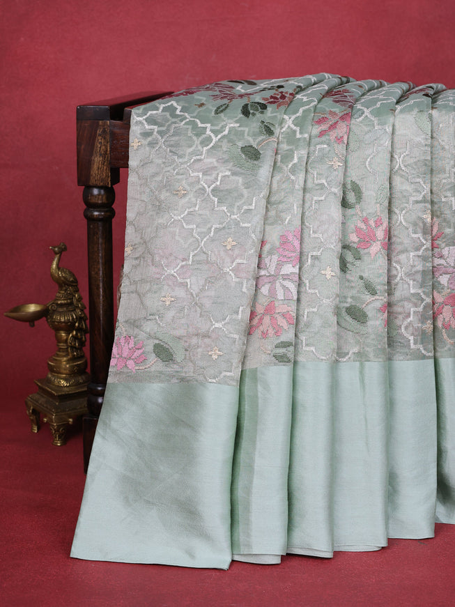 Pastel Green Organza Silk Saree