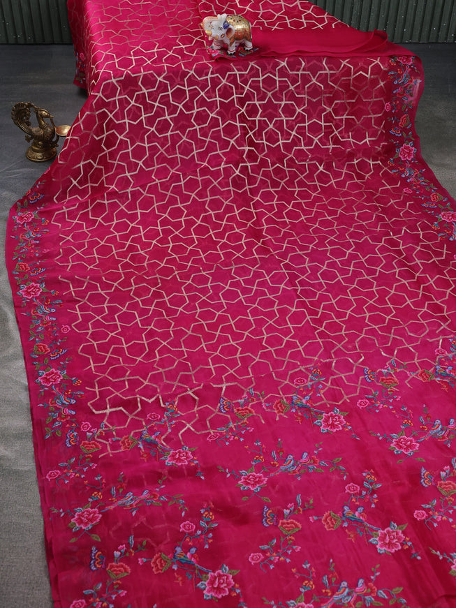 Pink Organza Silk Saree