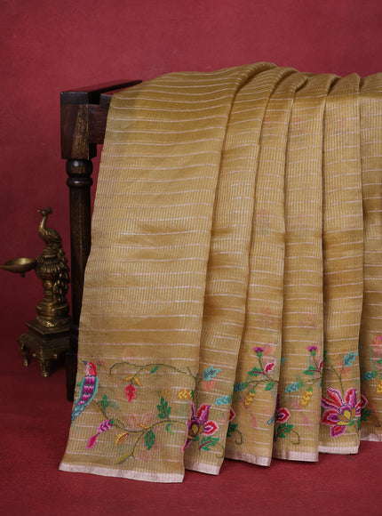 Pale Yellow Tissue Organza Silk Saree