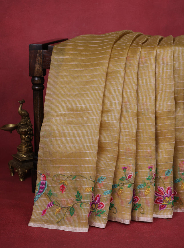 Pale Yellow Tissue Organza Silk Saree