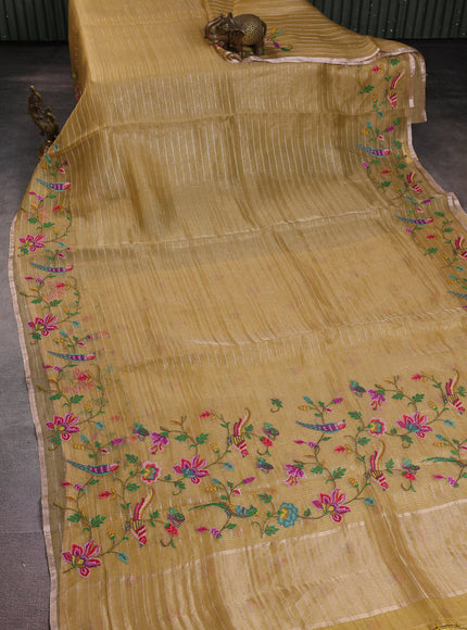 Pale Yellow Tissue Organza Silk Saree