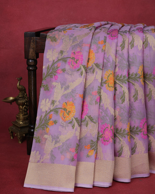 Lavender Banarasi Kora Silk Saree