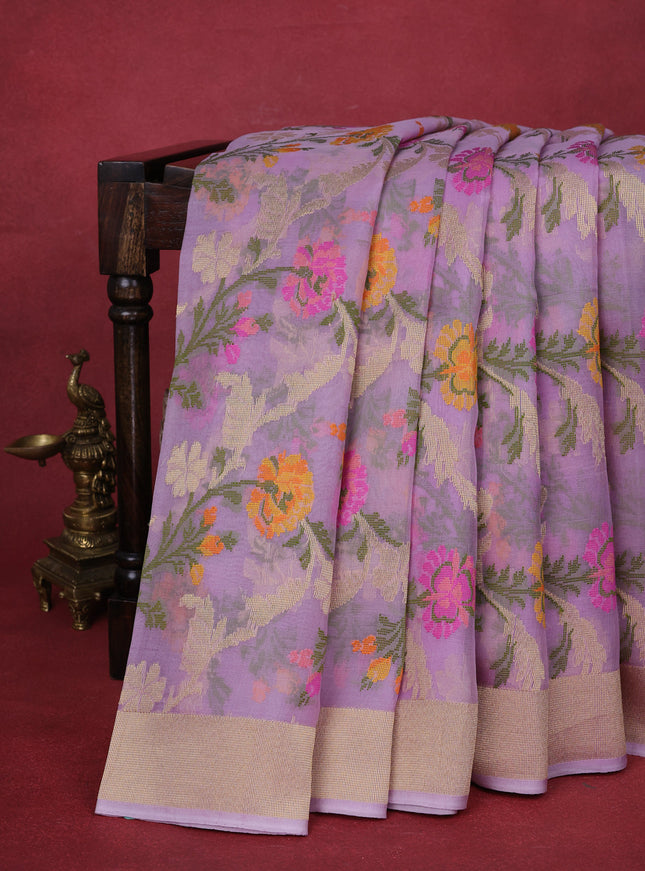 Lavender Banarasi Kora Silk Saree