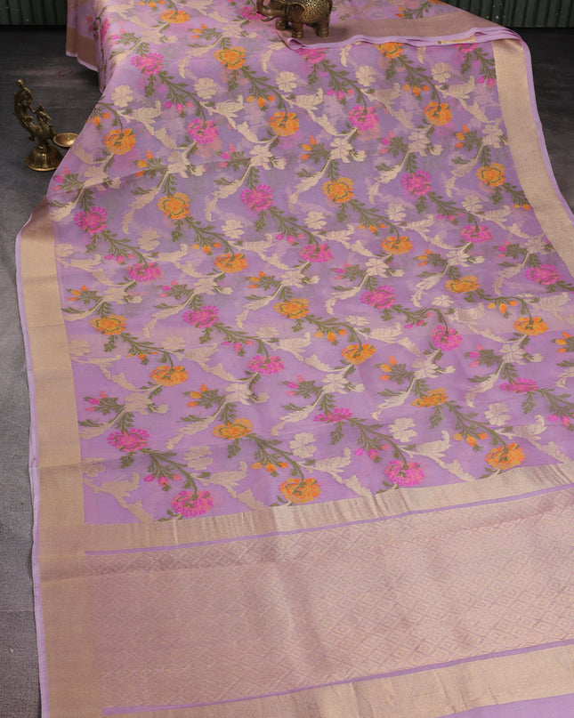 Lavender Banarasi Kora Silk Saree