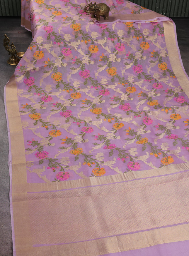 Lavender Banarasi Kora Silk Saree