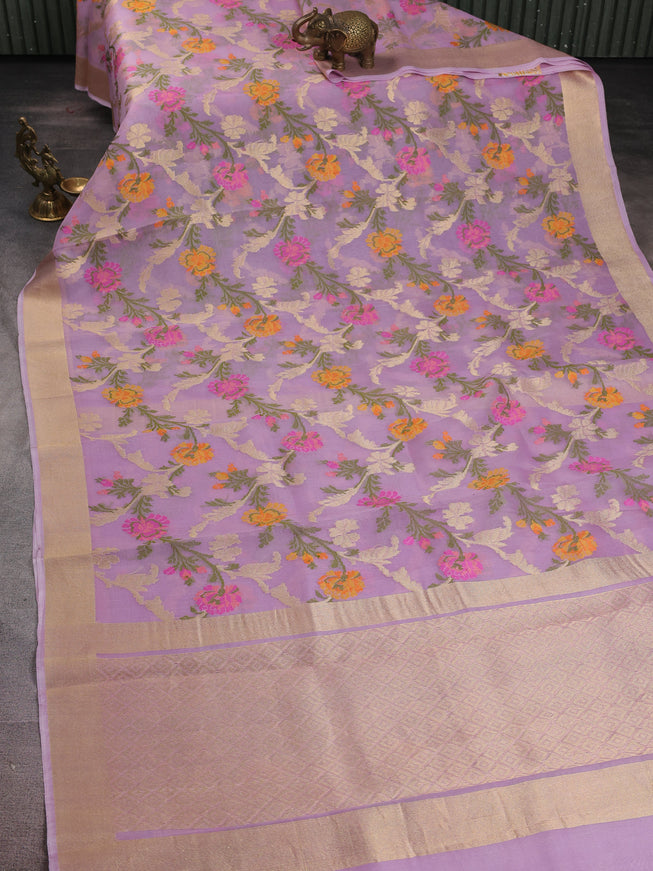 Lavender Banarasi Kora Silk Saree