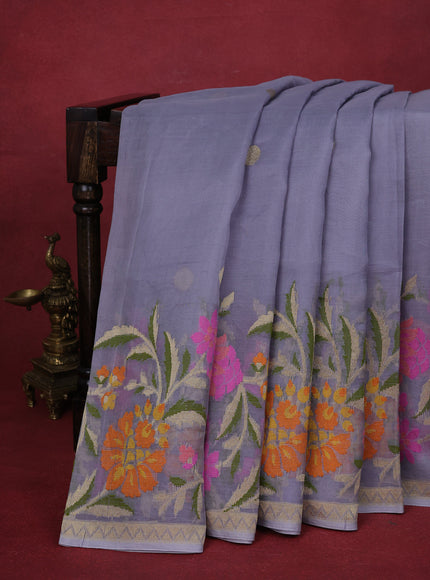 Grey Banarasi Kora Silk Saree