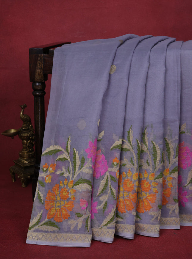 Grey Banarasi Kora Silk Saree