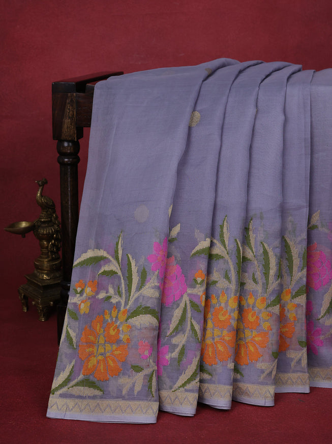 Grey Banarasi Kora Silk Saree