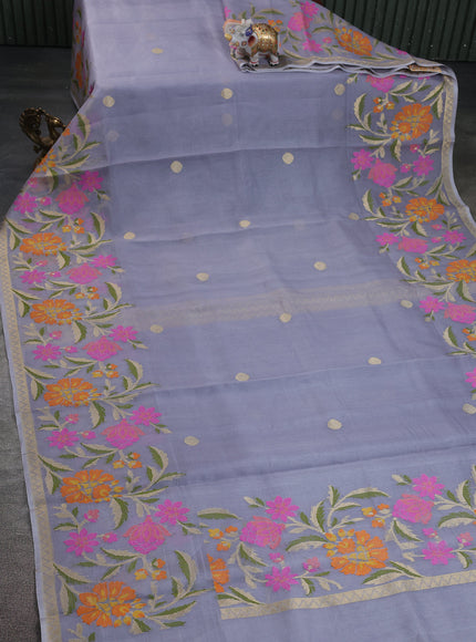 Grey Banarasi Kora Silk Saree